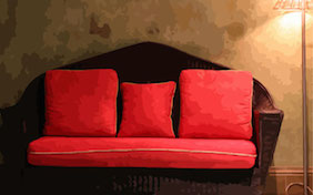 Red couch inside living room
