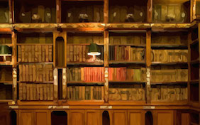 Library bookshelves inside