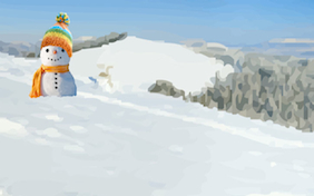 Snowman winter snowy ground trees hill outside holidays christmas
