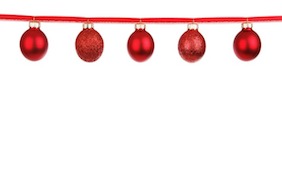 Merry christmas red decorative shiny balls happy holidays seasons greetings