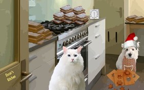 Gingerbread House Christmas ecard with cats