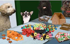 Gingerbread House Christmas ecard with dogs